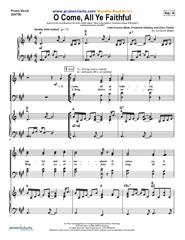 O Come All Ye Faithful Piano/Vocal (SATB) (Chris Tomlin)