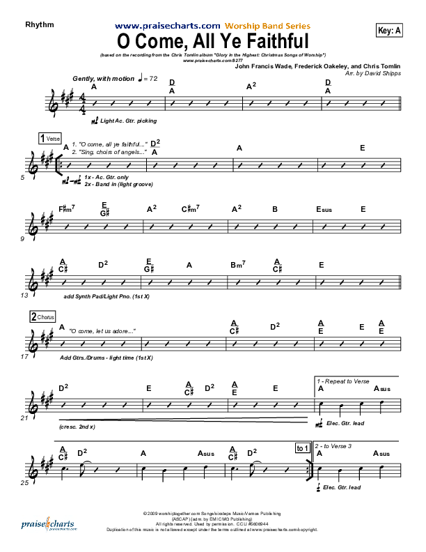 O Come All Ye Faithful Rhythm Chart (Chris Tomlin)