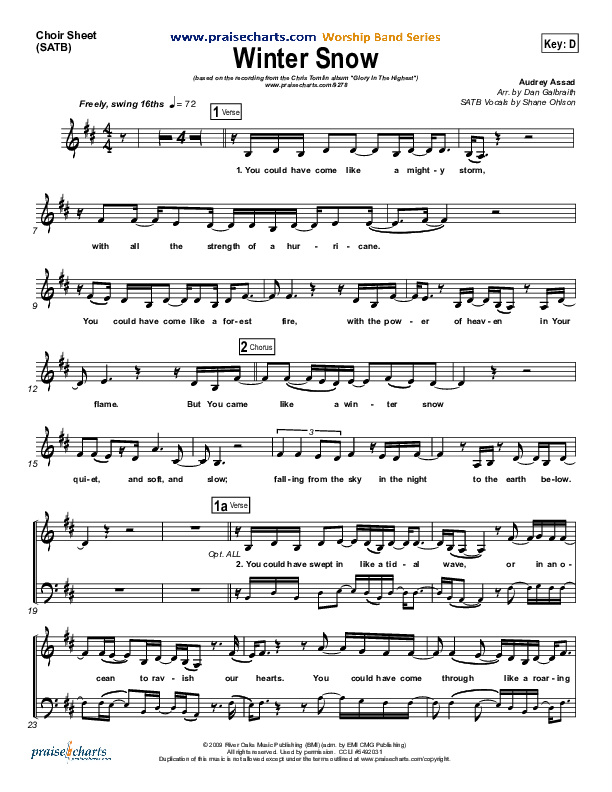 Winter Snow Choir Sheet (SATB) (Audrey Assad / Chris Tomlin)