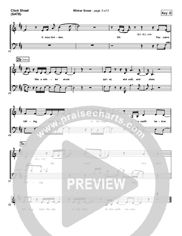 Winter Snow Choir Sheet (SATB) (Audrey Assad / Chris Tomlin)