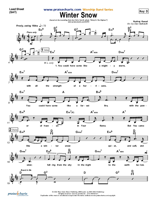 Winter Snow Lead Sheet (SAT) (Audrey Assad / Chris Tomlin)