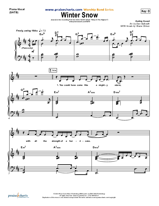 Winter Snow Piano/Vocal (SATB) (Audrey Assad / Chris Tomlin)
