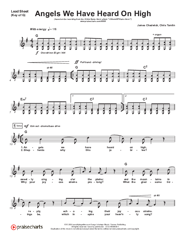 Angels We Have Heard On High Lead Sheet (Melody) (Chris Tomlin)