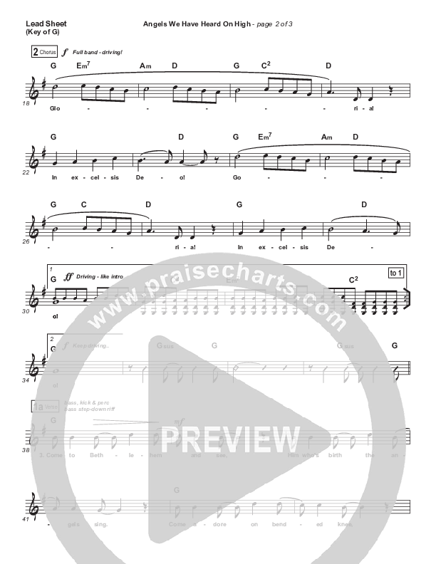 Angels We Have Heard On High Lead Sheet (Melody) (Chris Tomlin)