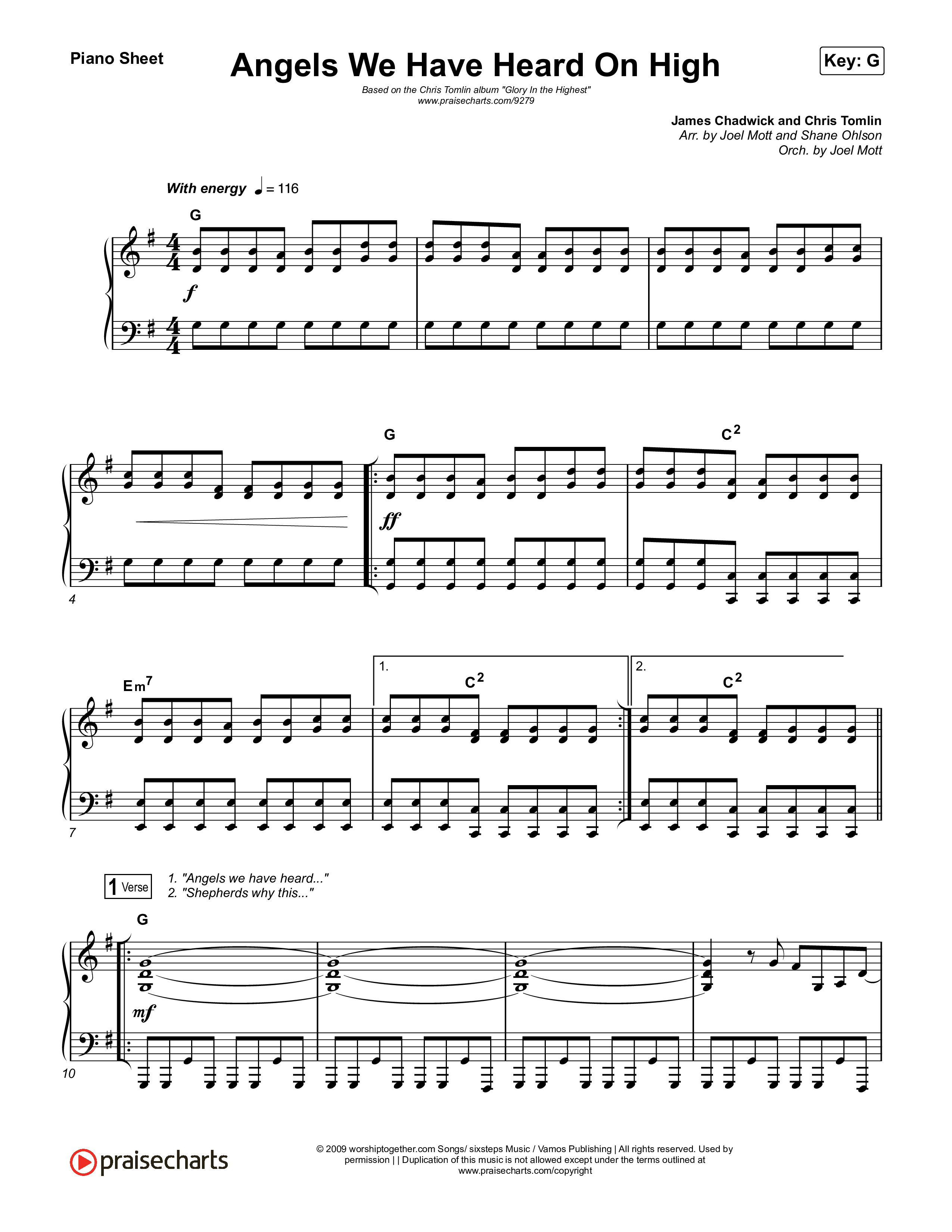 Angels We Have Heard On High Piano Sheet (Chris Tomlin)