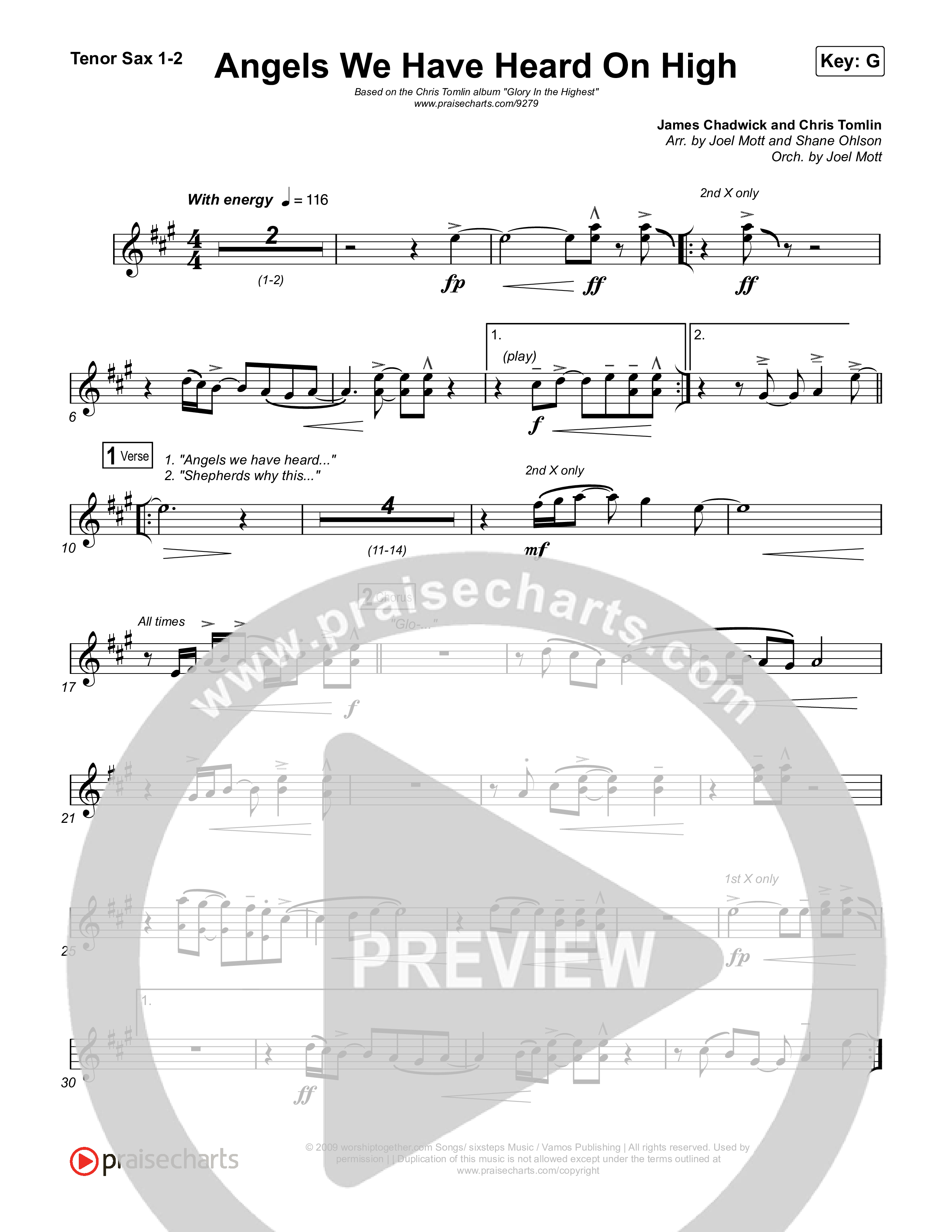 Angels We Have Heard On High Tenor Sax 1/2 (Chris Tomlin)