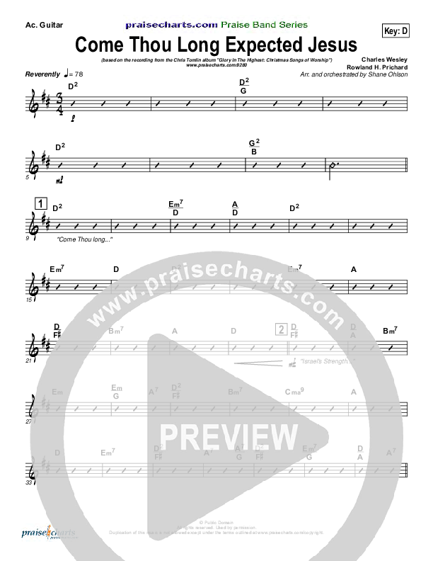 Come Thou Long Expected Jesus Rhythm Chart (Chris Tomlin)