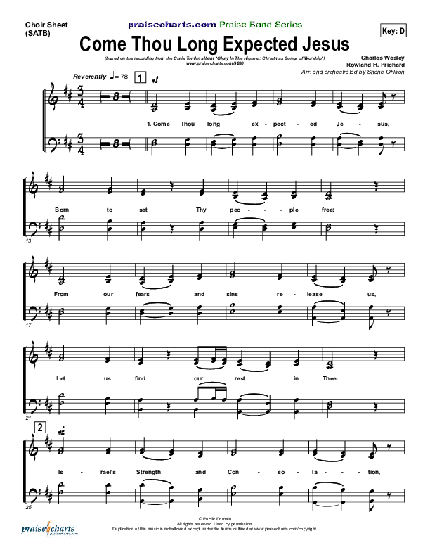 Come Thou Long Expected Jesus Choir Sheet (SATB) (Chris Tomlin)