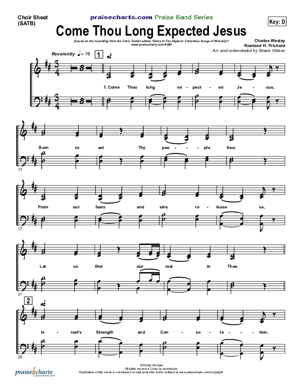 Come Thou Long Expected Jesus Choir Vocals (SATB) (Chris Tomlin)