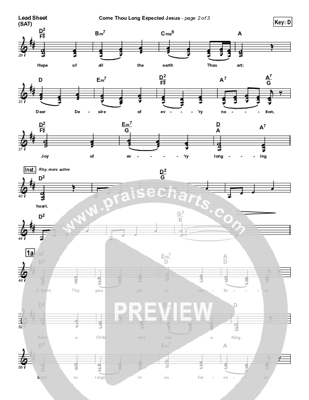 Come Thou Long Expected Jesus Lead Sheet (SAT) (Chris Tomlin)