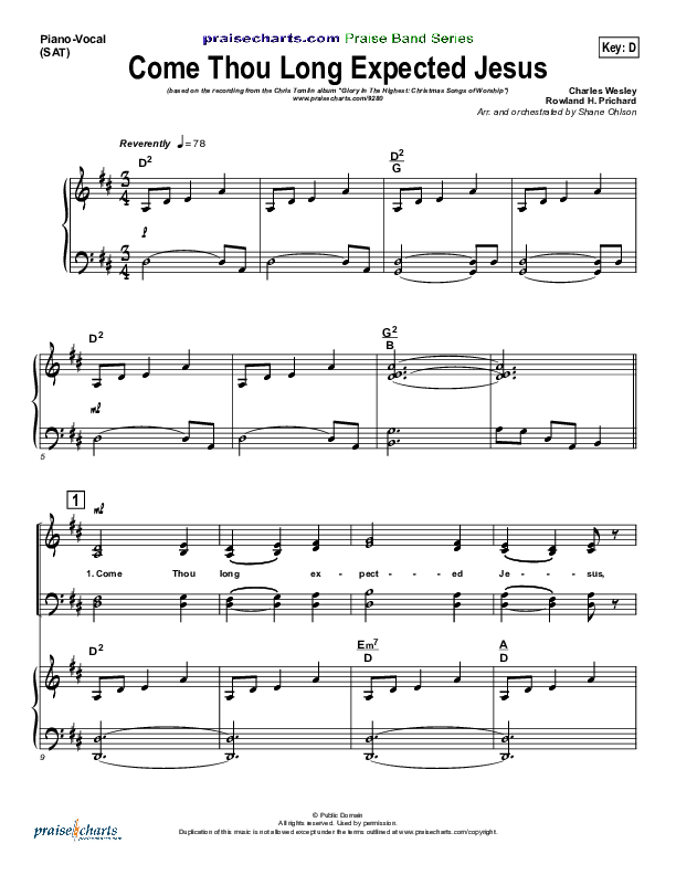Come Thou Long Expected Jesus Piano/Choir (SATB) (Chris Tomlin)