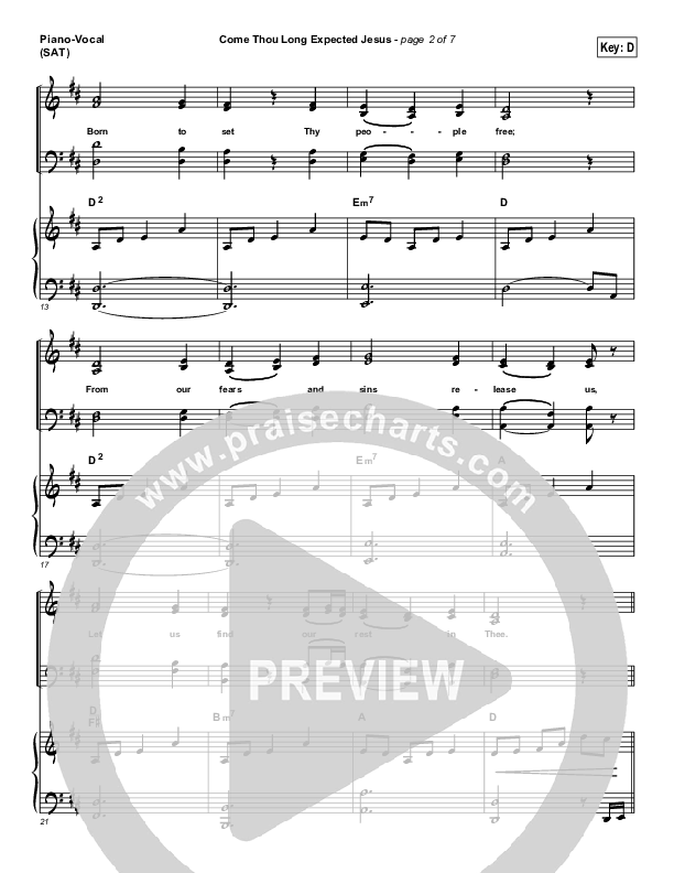 Come Thou Long Expected Jesus Piano/Vocal (SAT) (Chris Tomlin)