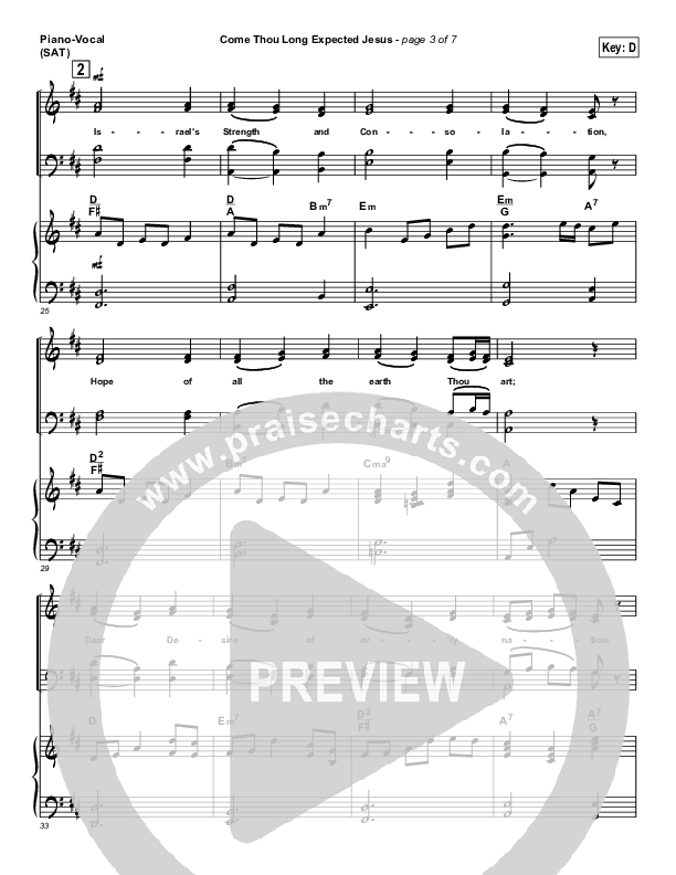 Come Thou Long Expected Jesus Piano/Vocal (SAT) (Chris Tomlin)