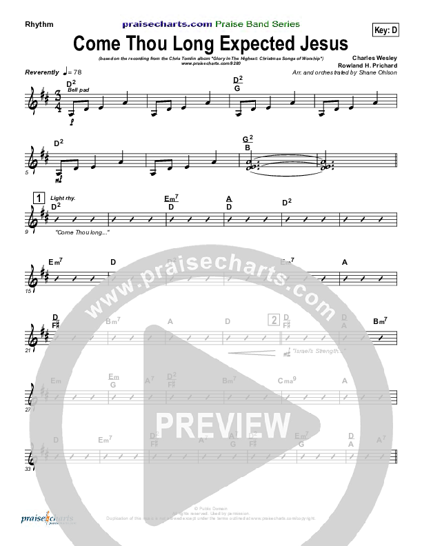 Come Thou Long Expected Jesus Rhythm Chart (Chris Tomlin)