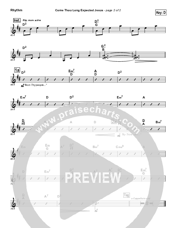 Come Thou Long Expected Jesus Rhythm Chart (Chris Tomlin)