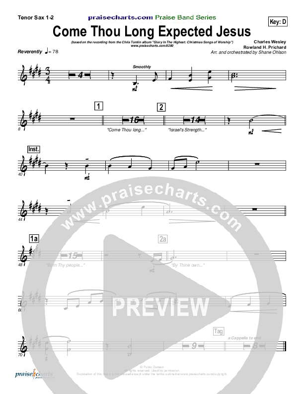 Come Thou Long Expected Jesus Tenor Sax 1/2 (Chris Tomlin)