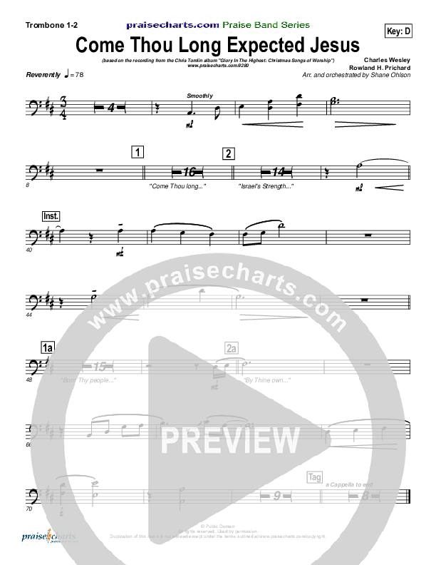 Come Thou Long Expected Jesus Trombone 1/2 (Chris Tomlin)