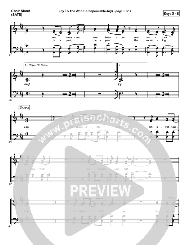 Joy To The World (Unspeakable Joy) Choir Sheet (SATB) (Chris Tomlin)