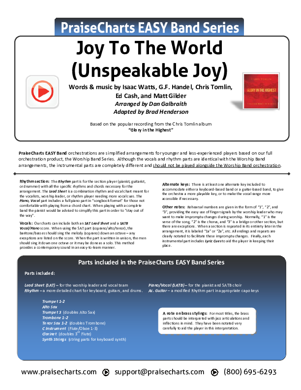 Joy To The World (Unspeakable Joy) Orchestration (Chris Tomlin)