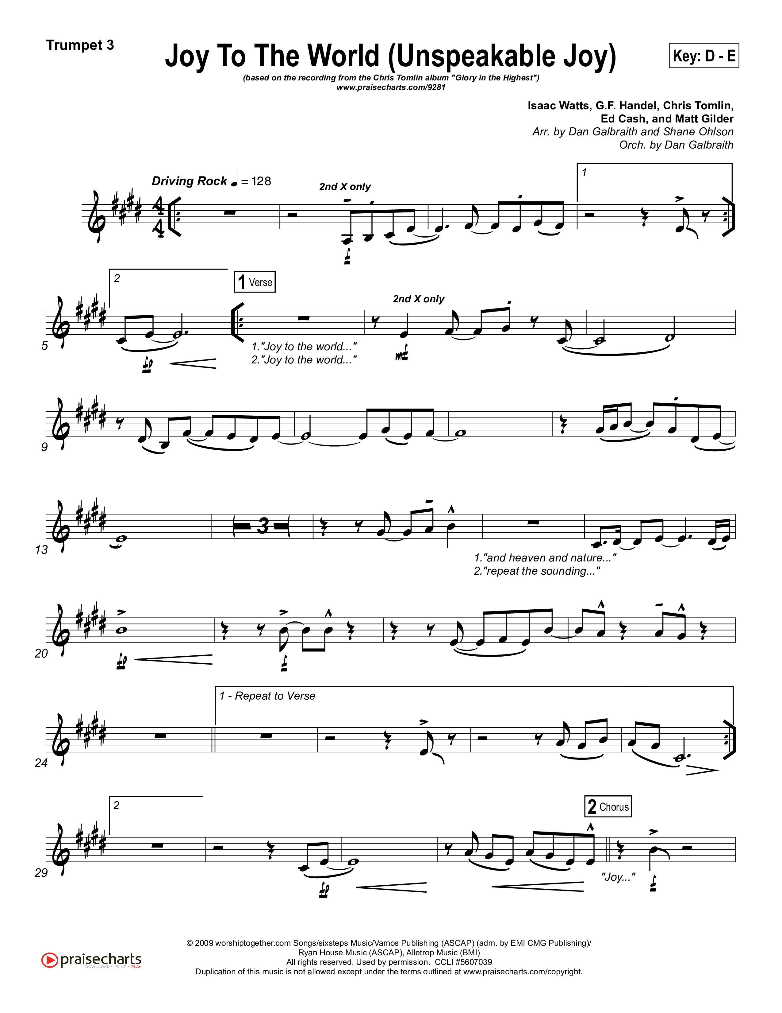 Joy To The World (Unspeakable Joy) Trumpet 3 (Chris Tomlin)