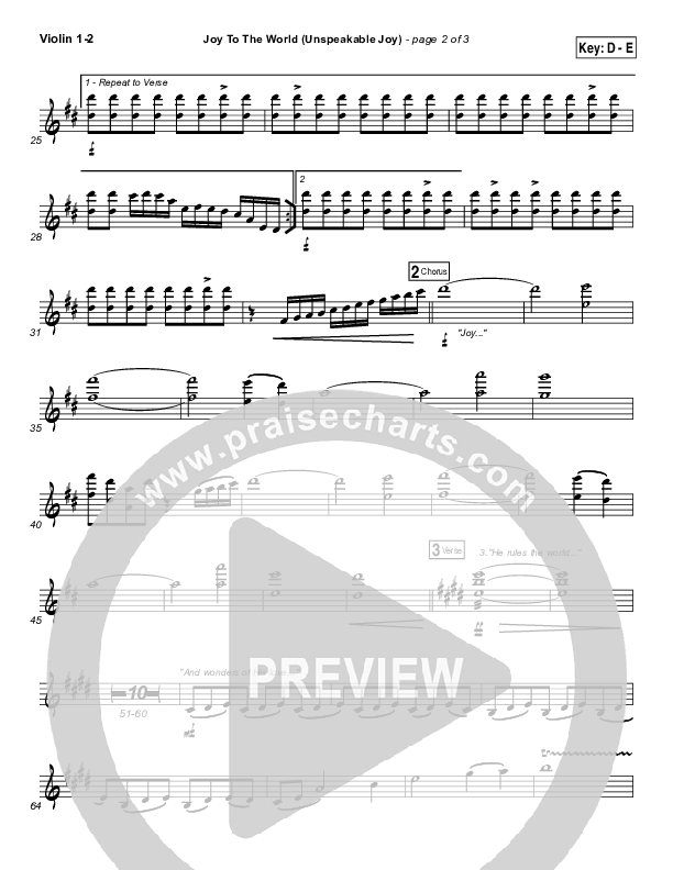 Joy To The World (Unspeakable Joy) Violin 1,2 (Chris Tomlin)