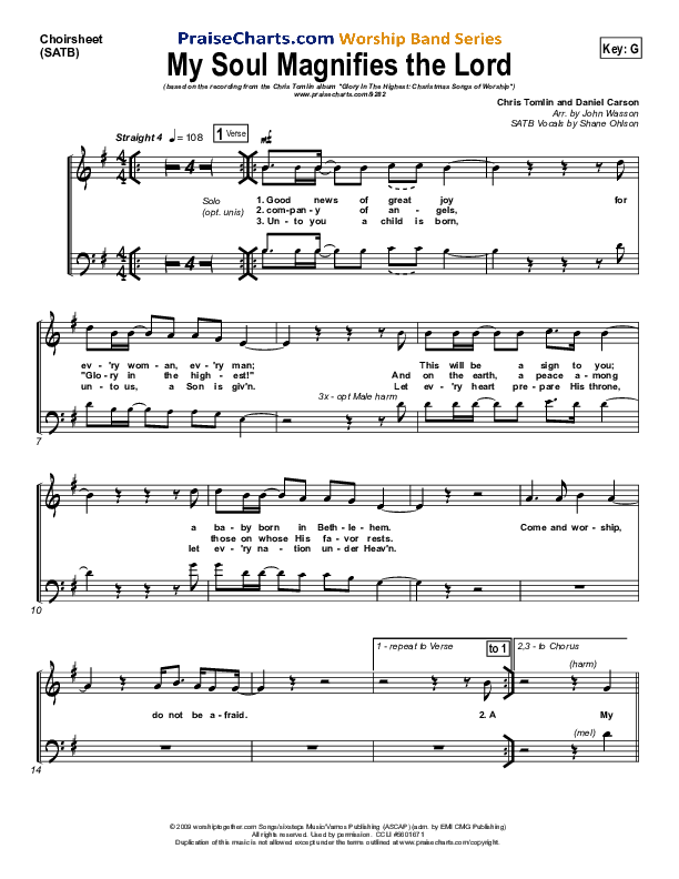 My Soul Magnifies The Lord Choir Sheet (SATB) (Chris Tomlin)