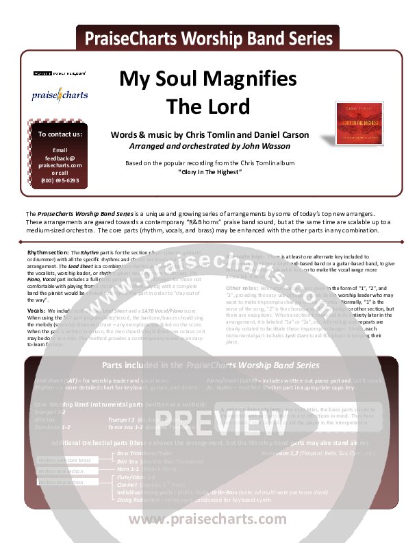 My Soul Magnifies The Lord Cover Sheet (Chris Tomlin)