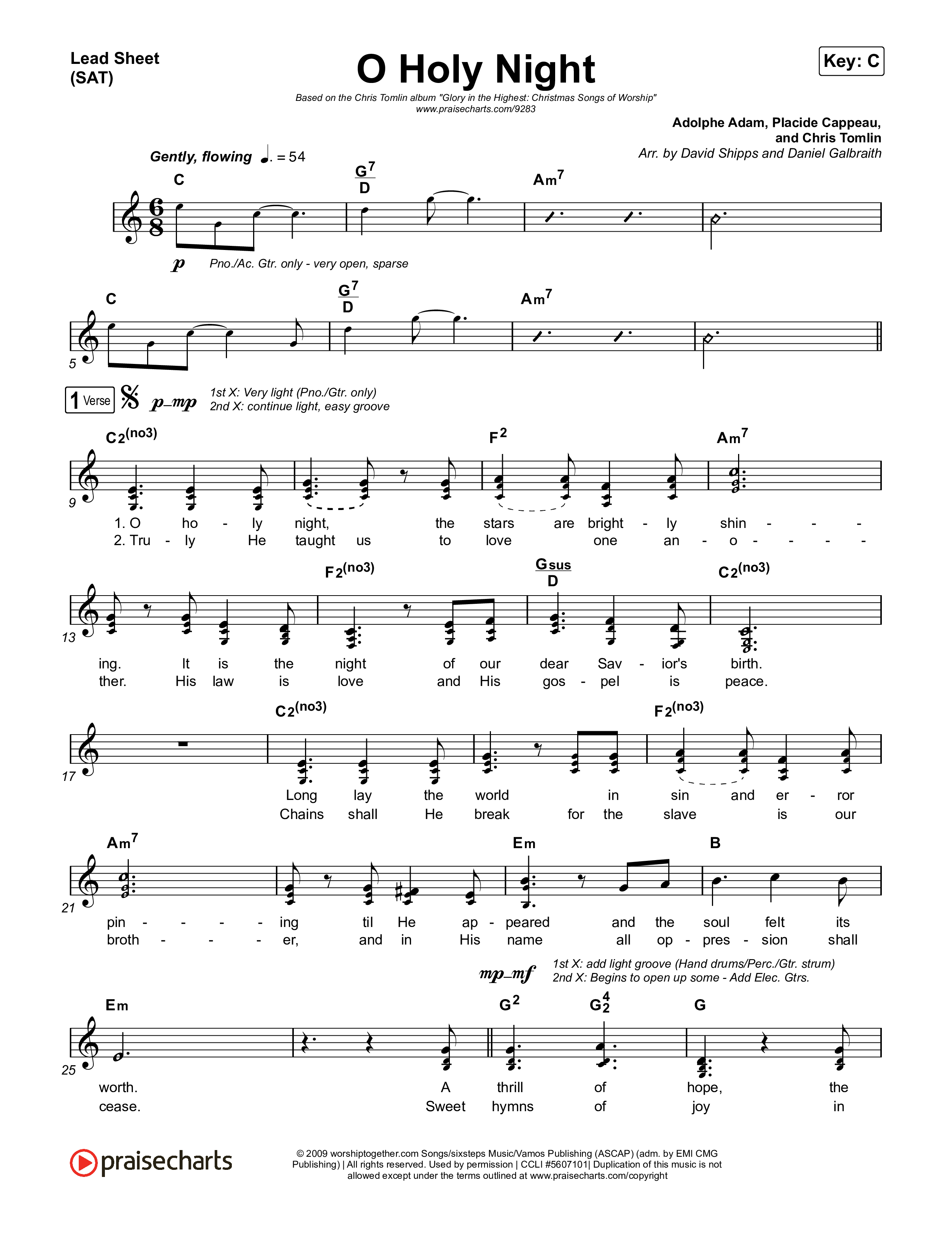 O Holy Night Lead Sheet (SAT) (Chris Tomlin)