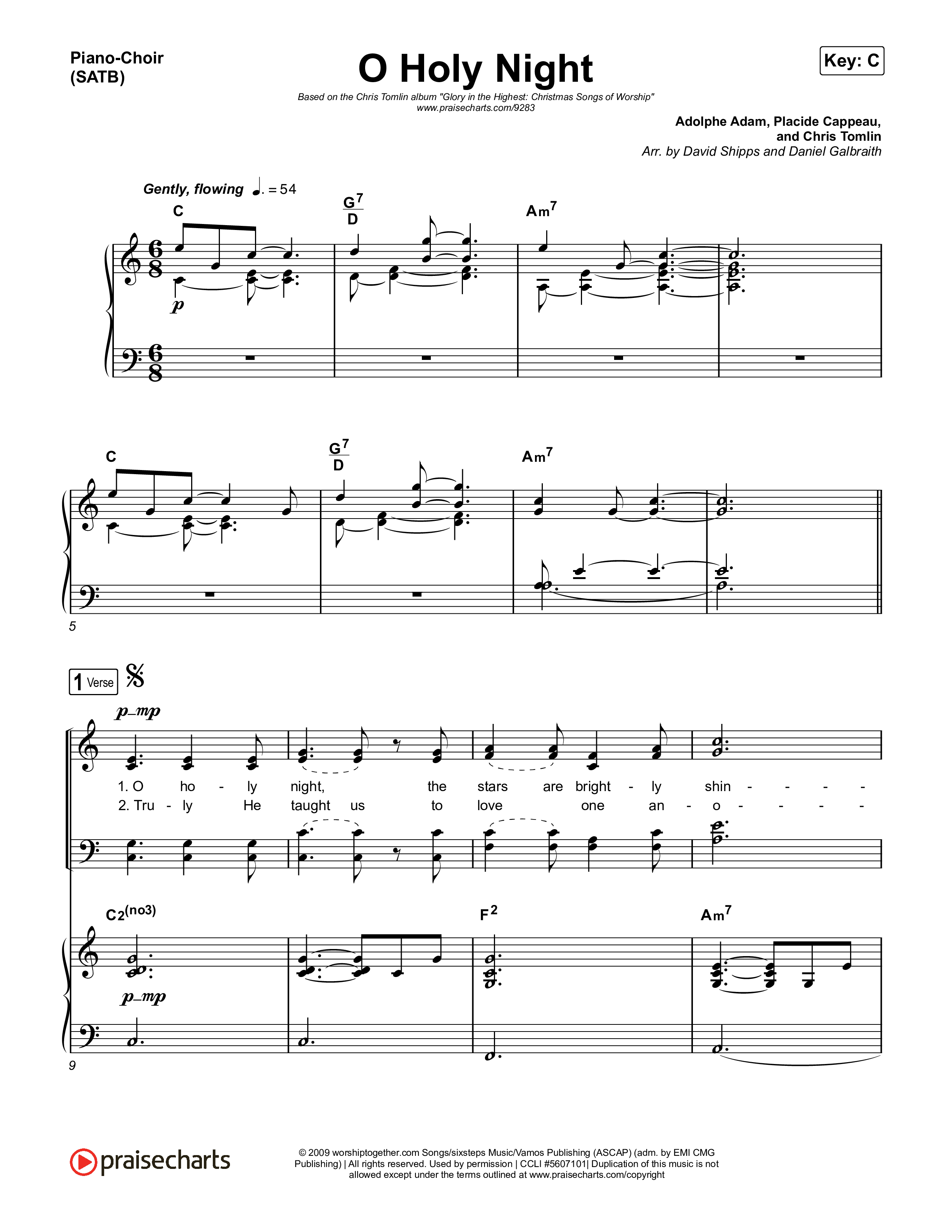 O Holy Night Piano/Choir (SATB) (Chris Tomlin)