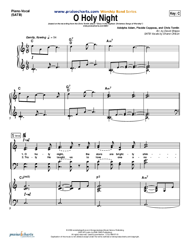 O Holy Night Piano/Vocal (SATB) (Chris Tomlin)