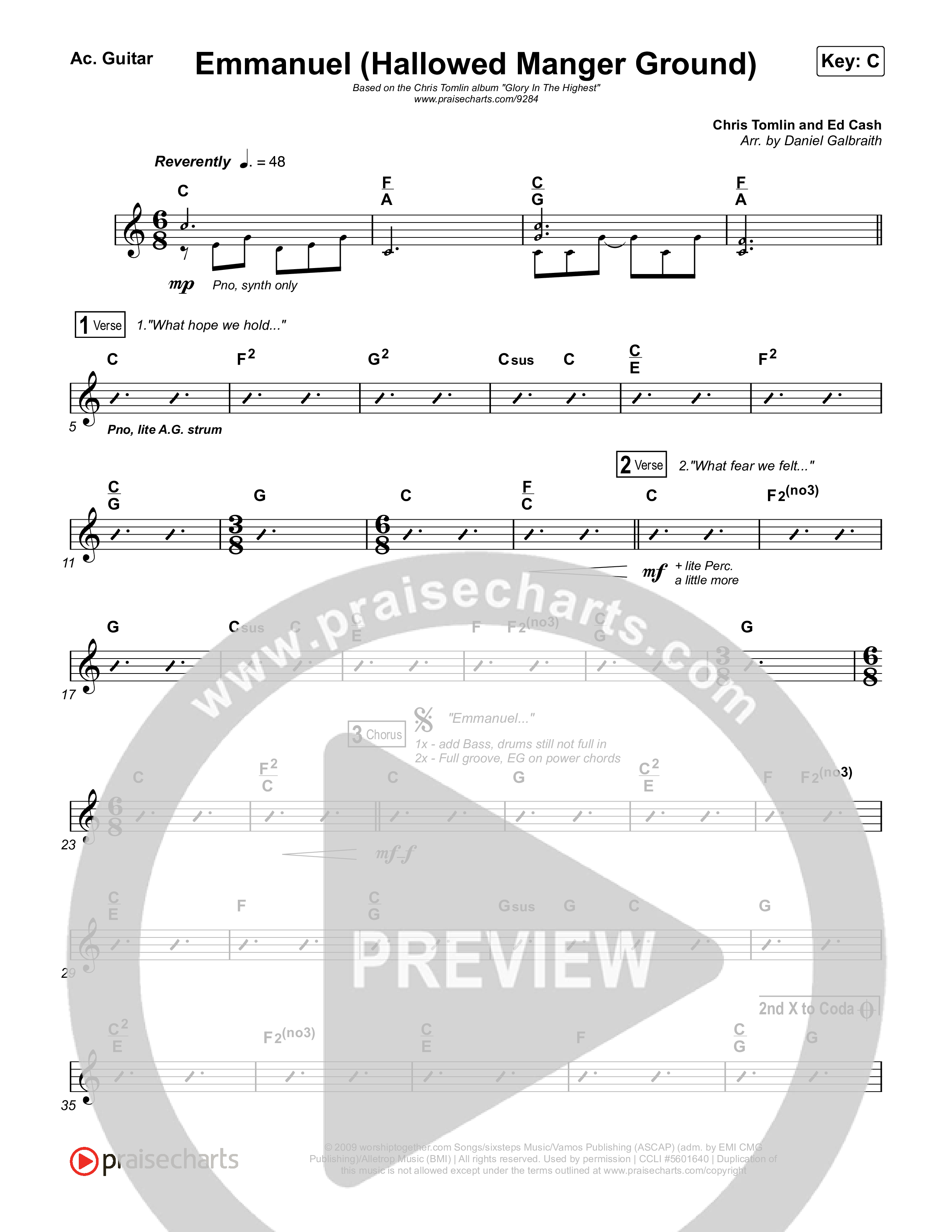 Emmanuel (Hallowed Manger Ground) Rhythm Chart (Chris Tomlin)