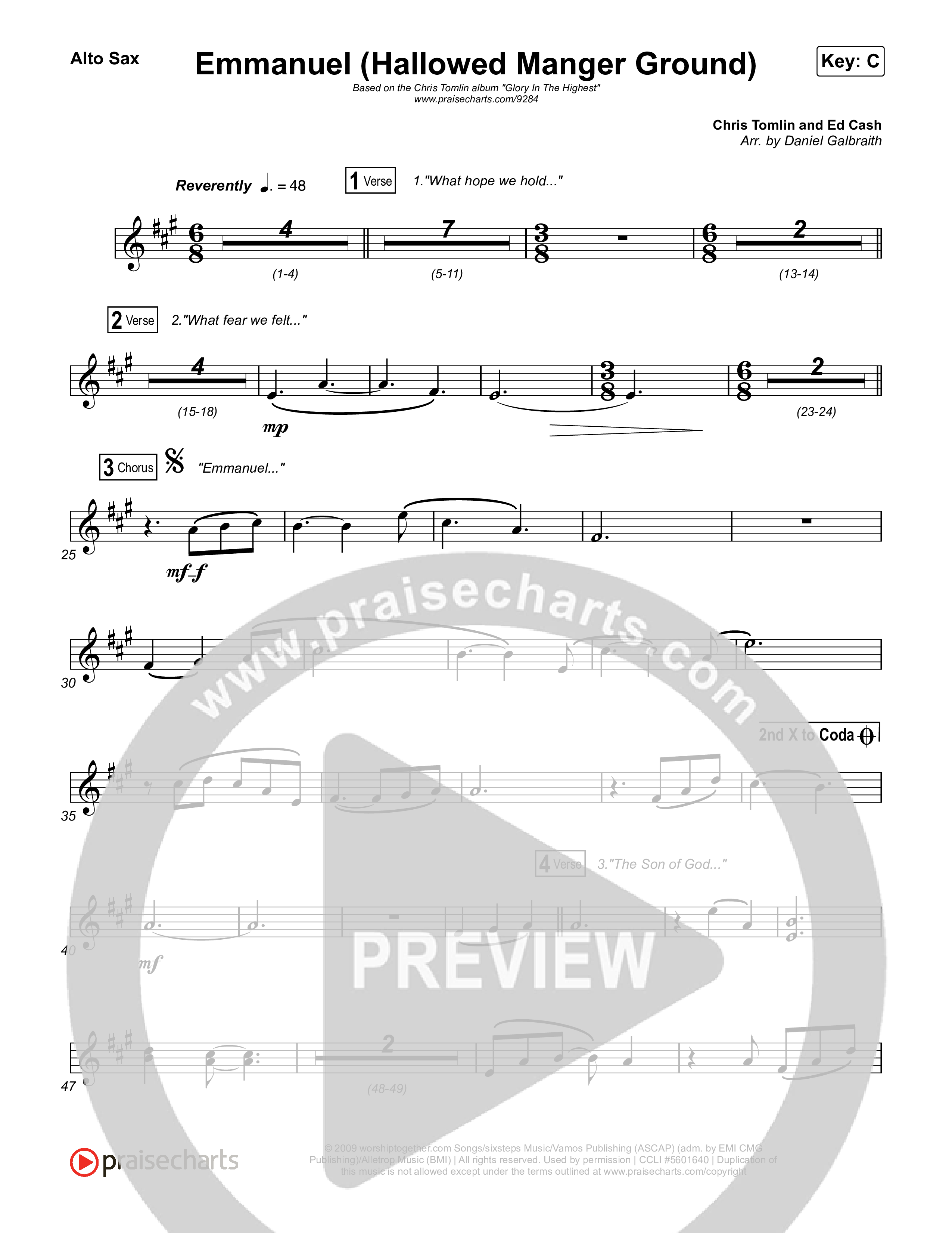 Emmanuel (Hallowed Manger Ground) Alto Sax (Chris Tomlin)