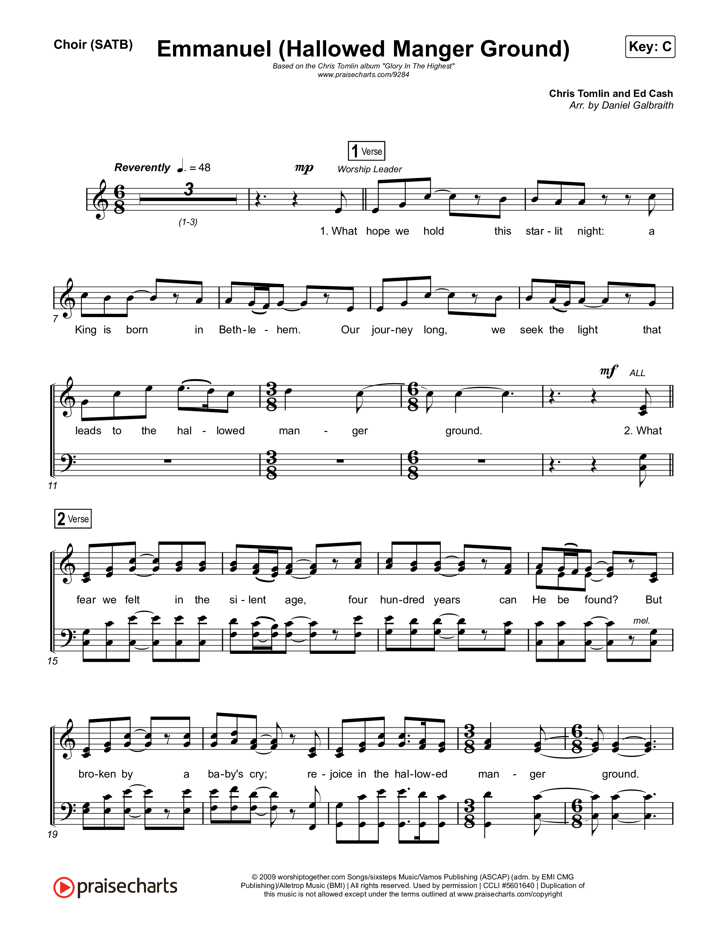 Emmanuel (Hallowed Manger Ground) Choir Sheet (SATB) (Chris Tomlin)