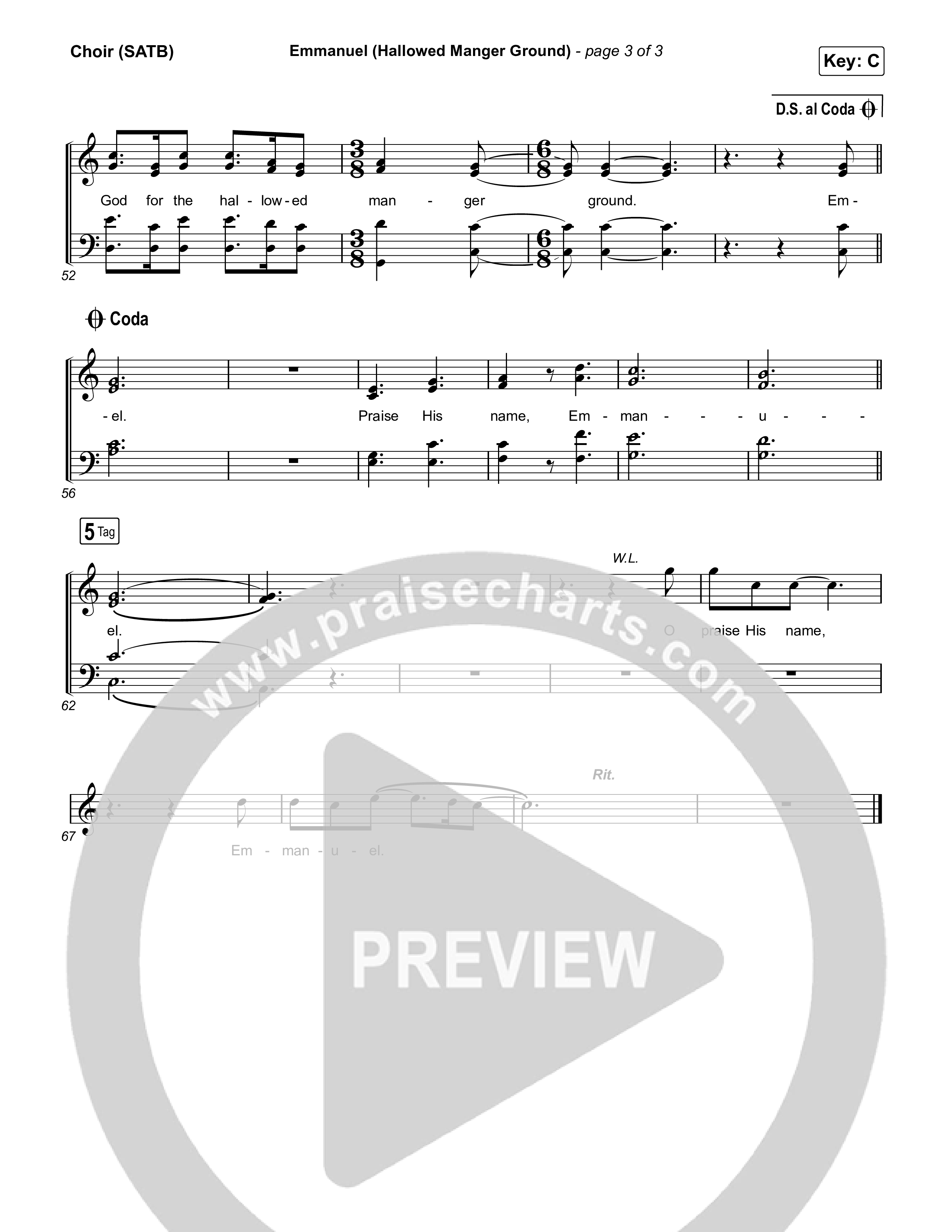 Emmanuel (Hallowed Manger Ground) Choir Sheet (SATB) (Chris Tomlin)