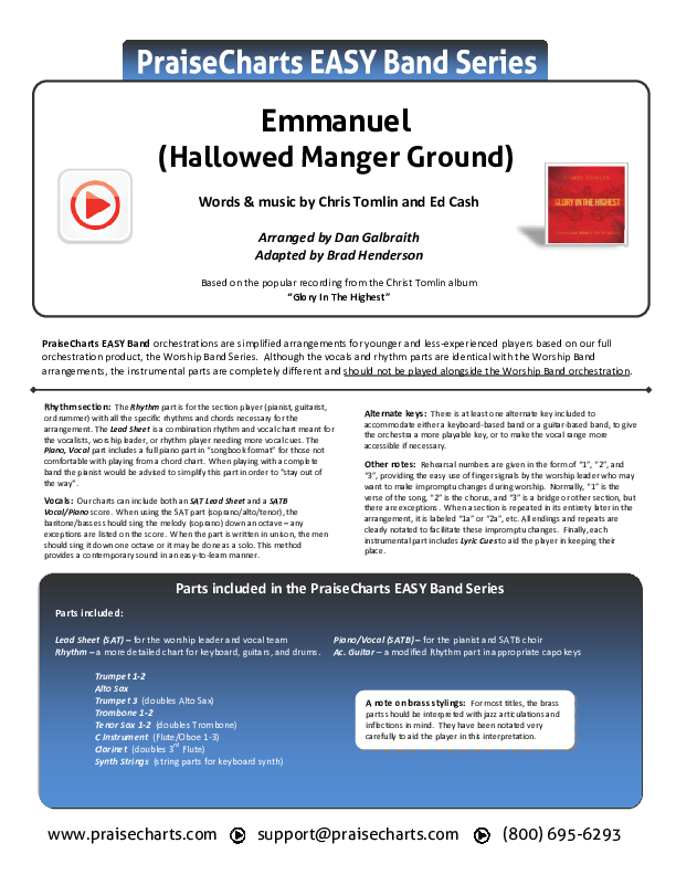 Emmanuel (Hallowed Manger Ground) Cover Sheet (Chris Tomlin)