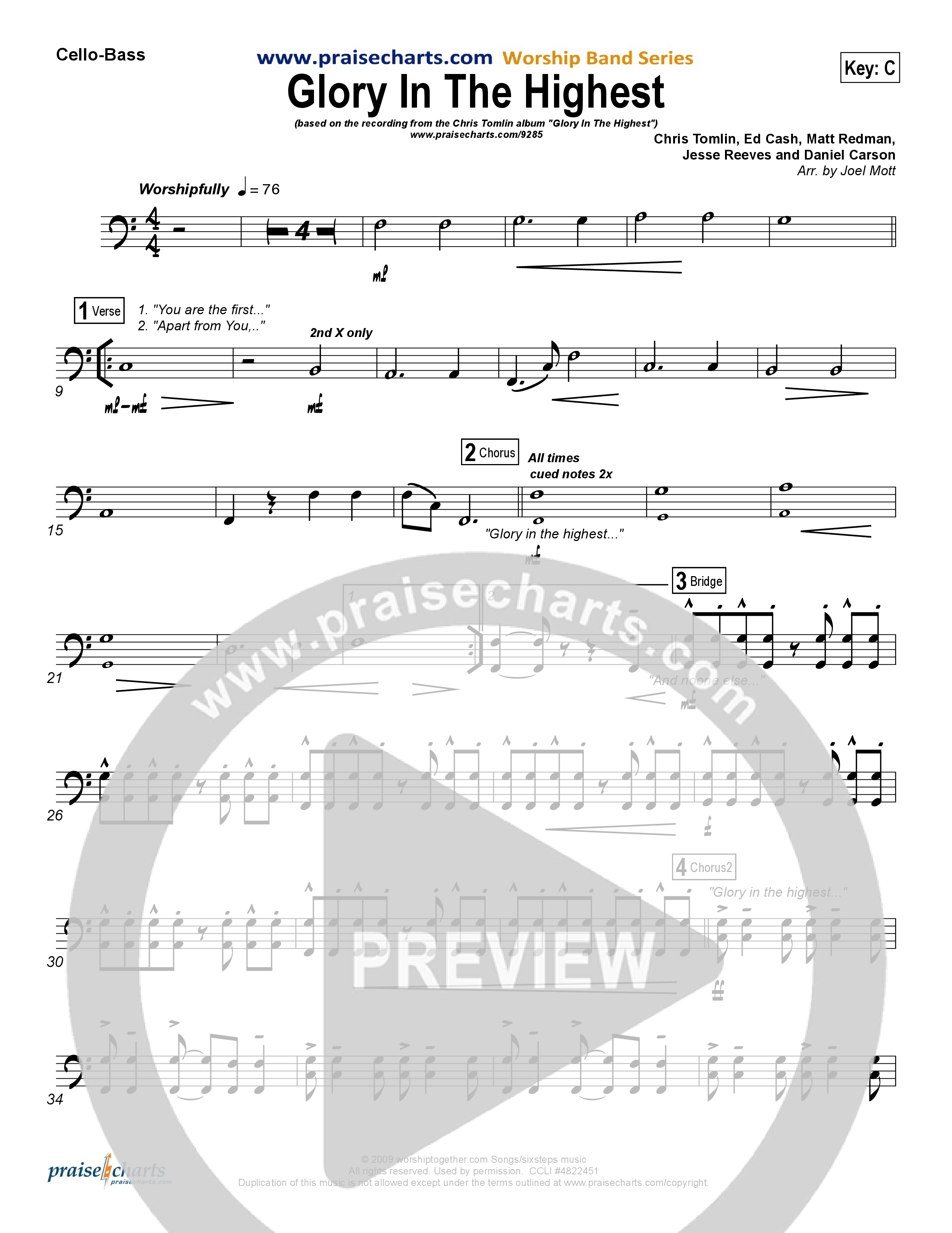 Glory In The Highest Cello/Bass (Chris Tomlin)