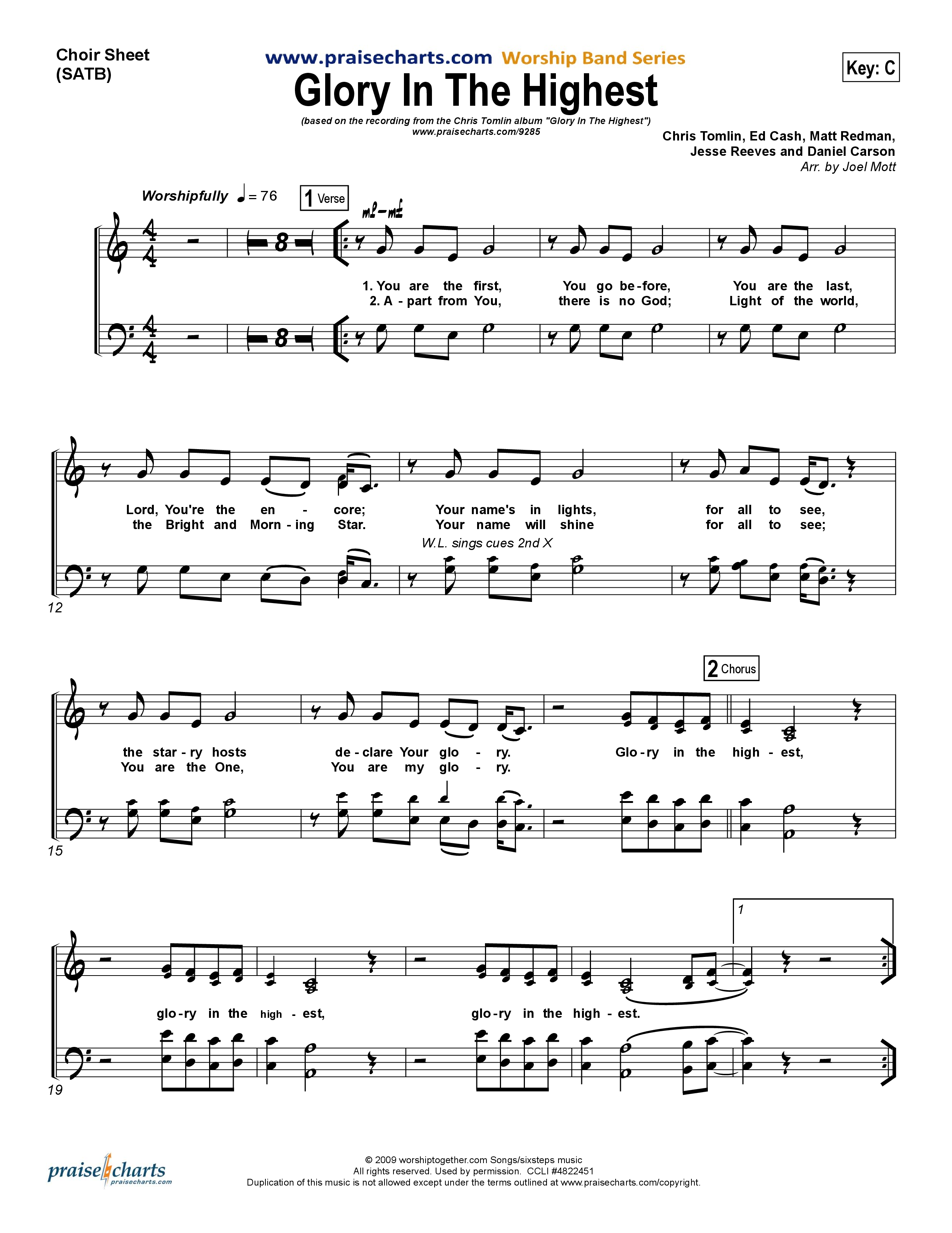 Glory In The Highest Choir Vocals (SATB) (Chris Tomlin)