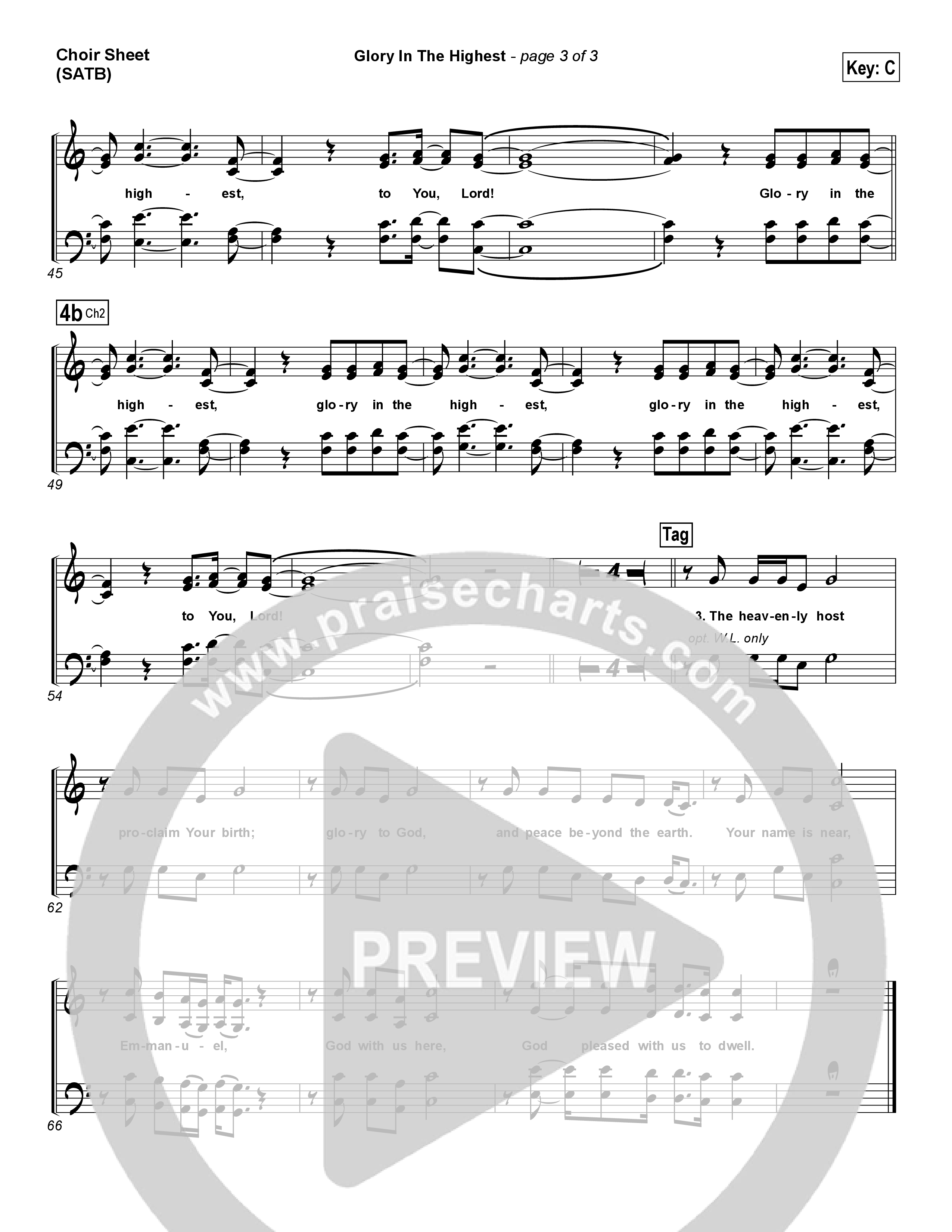 Glory In The Highest Choir Vocals (SATB) (Chris Tomlin)