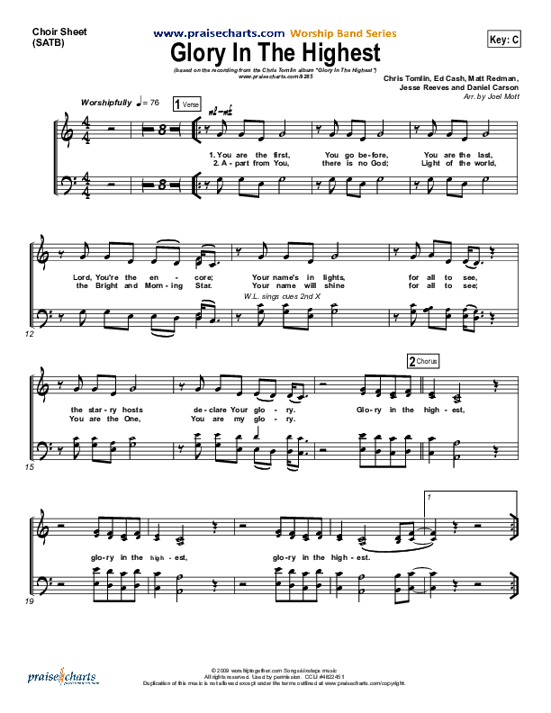 Glory In The Highest Choir Sheet (SATB) (Chris Tomlin)