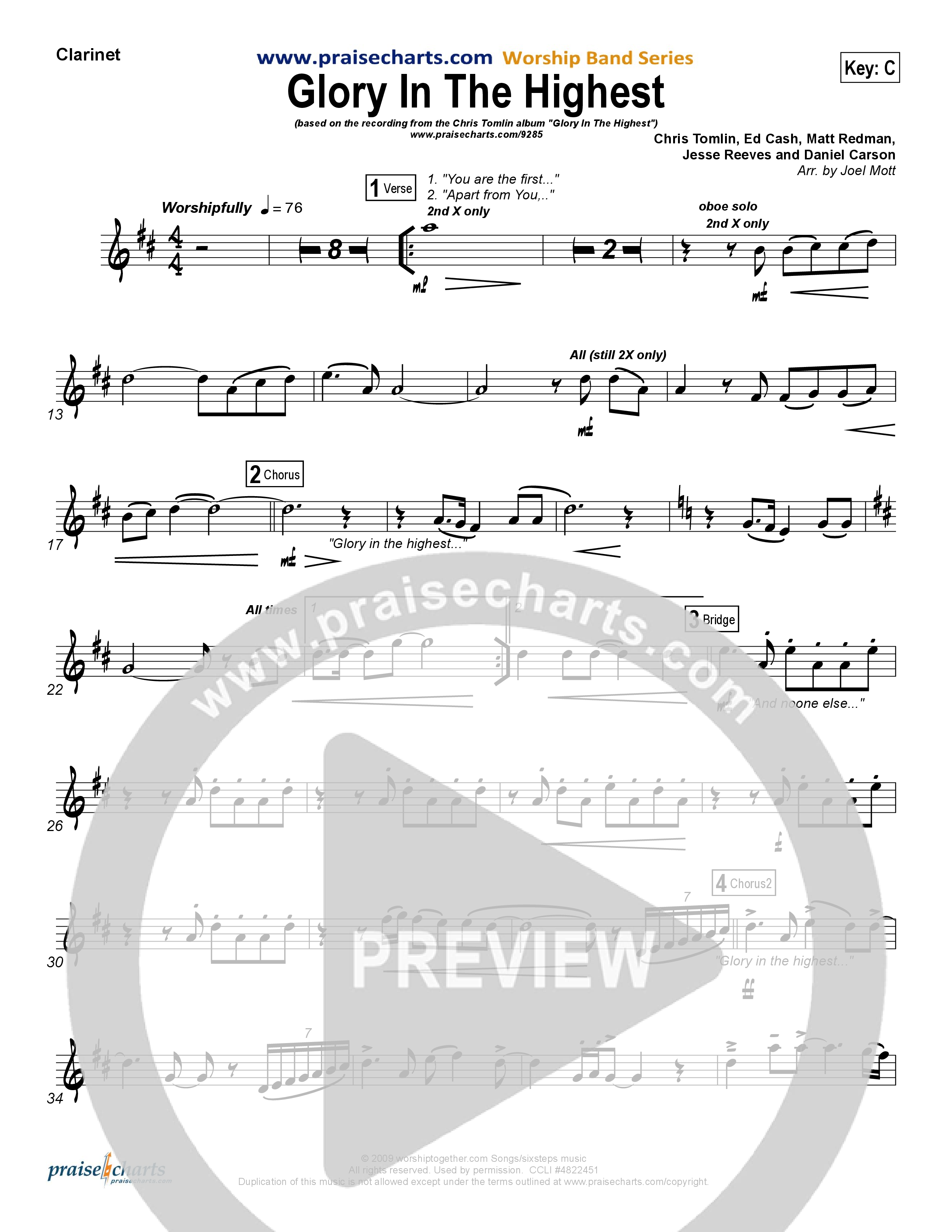 Glory In The Highest Clarinet (Chris Tomlin)