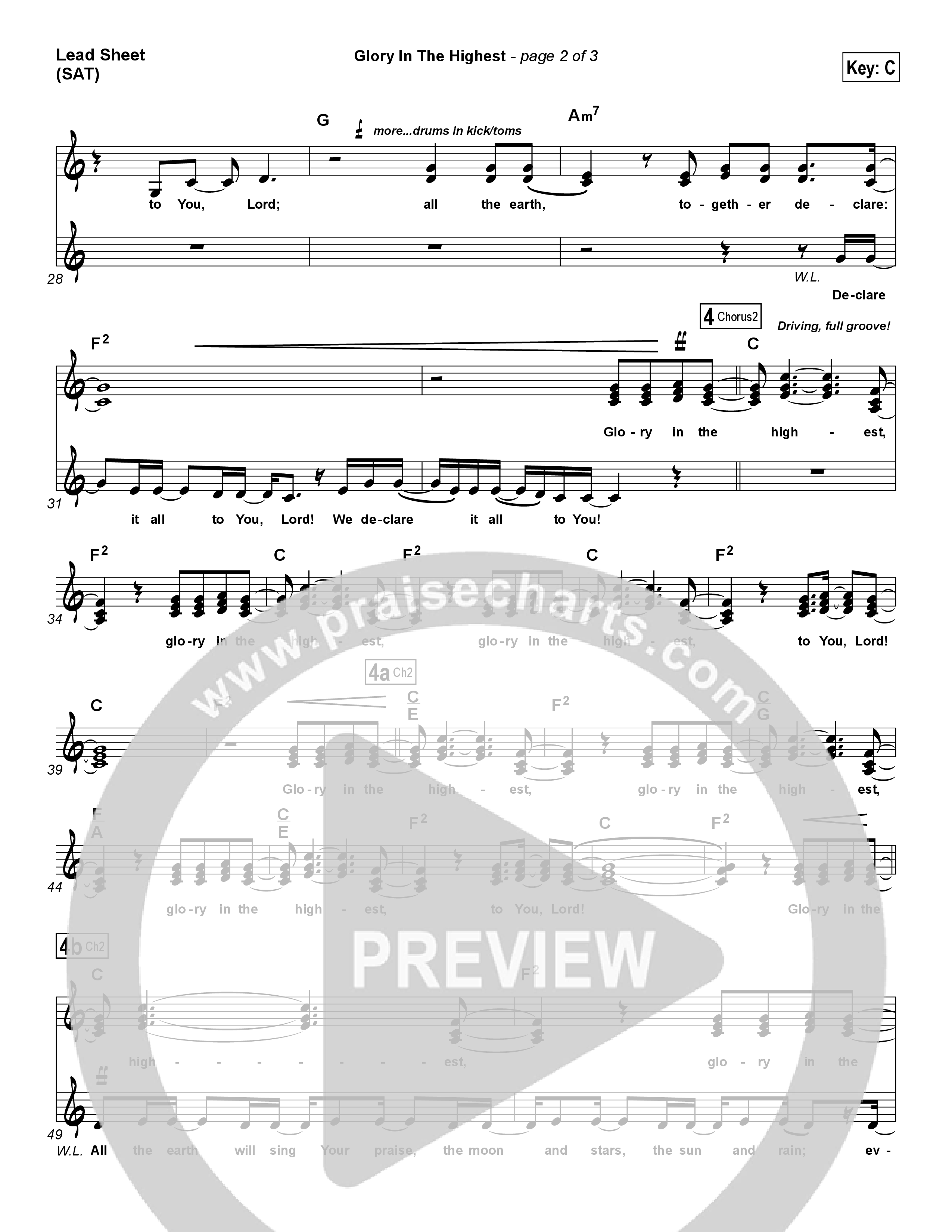 Glory In The Highest Lead Sheet (SAT) (Chris Tomlin)