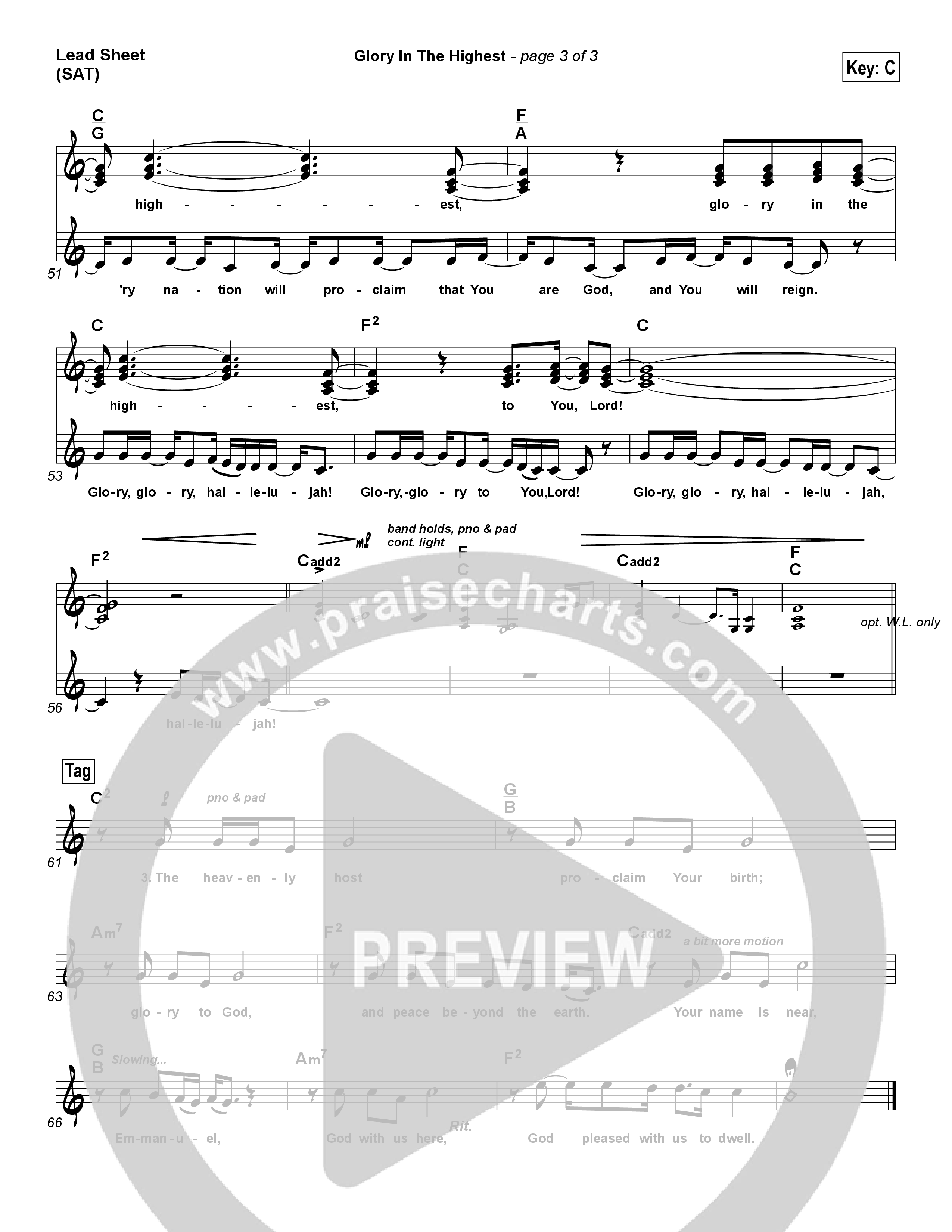 Glory In The Highest Lead Sheet (SAT) (Chris Tomlin)