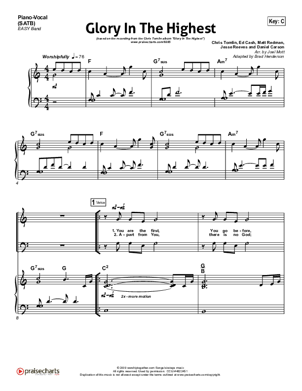 Glory In The Highest Piano/Vocal (SATB) (Chris Tomlin)
