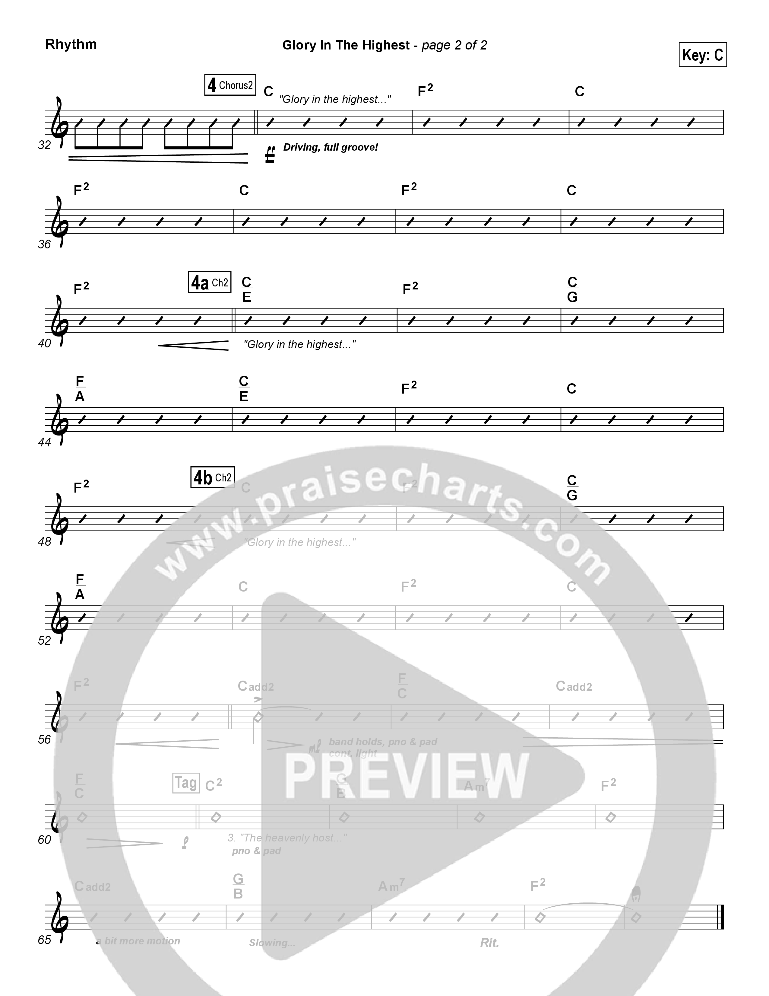 Glory In The Highest Rhythm Chart (Chris Tomlin)