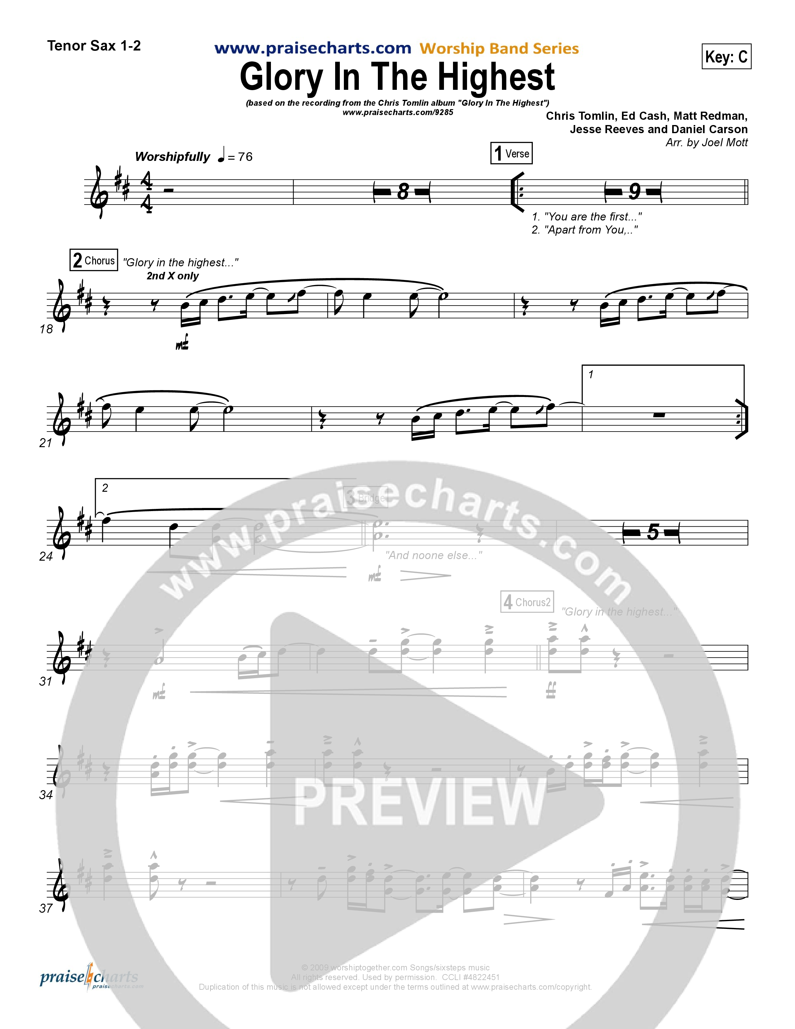 Glory In The Highest Tenor Sax 1/2 (Chris Tomlin)