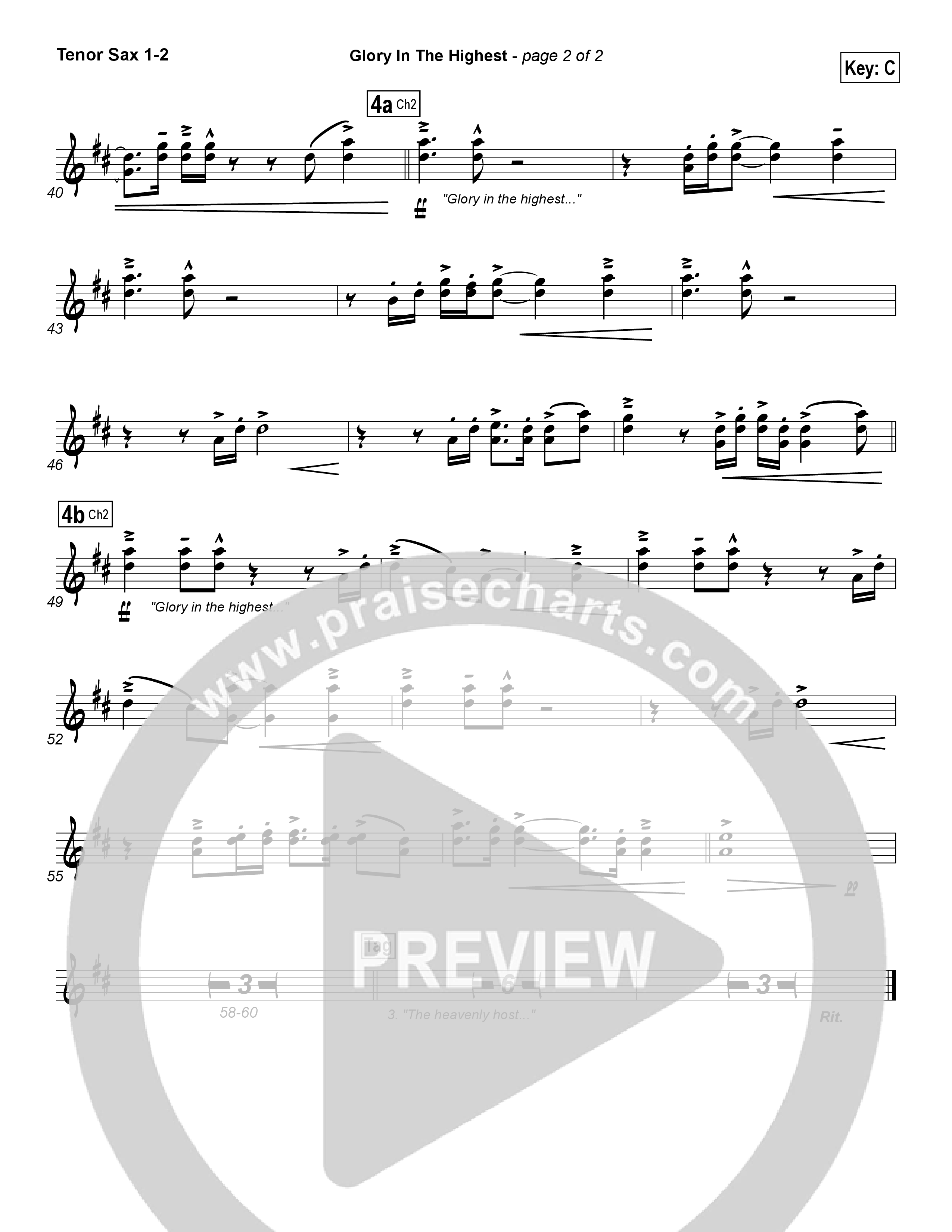 Glory In The Highest Tenor Sax 1/2 (Chris Tomlin)