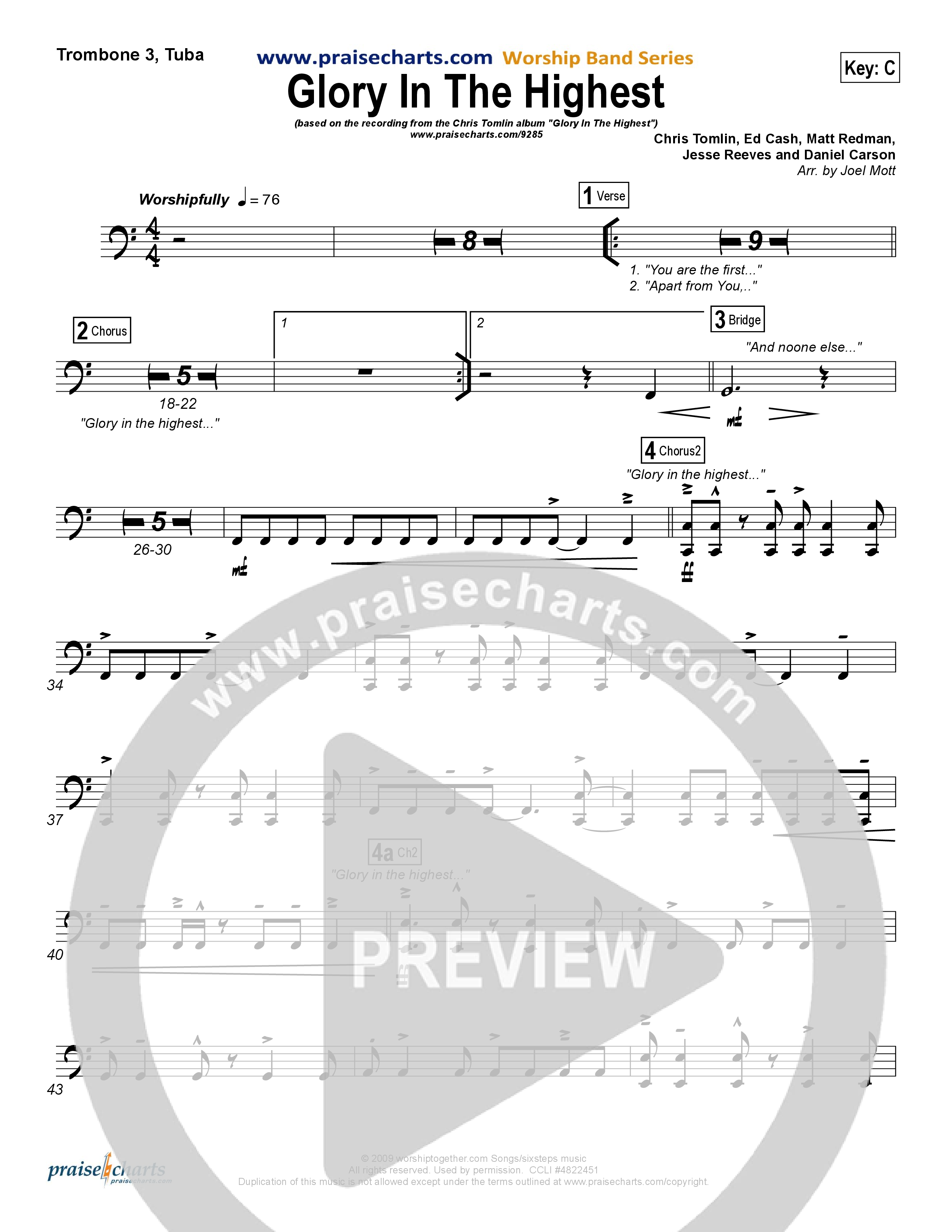 Glory In The Highest Trombone 3/Tuba (Chris Tomlin)