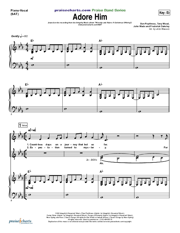 Adore Him Piano/Vocal (SAT) (Kari Jobe)