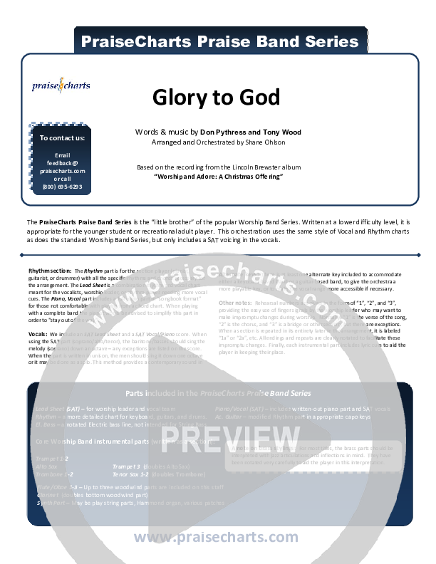 Glory To God Cover Sheet (Lincoln Brewster)