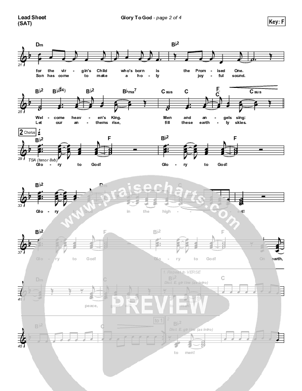 Glory To God Lead Sheet (SAT) (Lincoln Brewster)